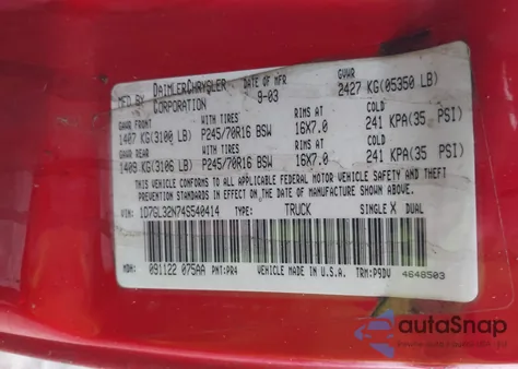 2004 Dodge Dakota Sport z USA, uszkodzony, nr VIN 1D7GL32N74S540414